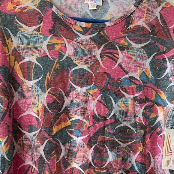 Lularoe Irma Pink Brown High Low Short Sleeve Relaxed Fit Blouse Sz XXS NWT - Picture 2 of 8